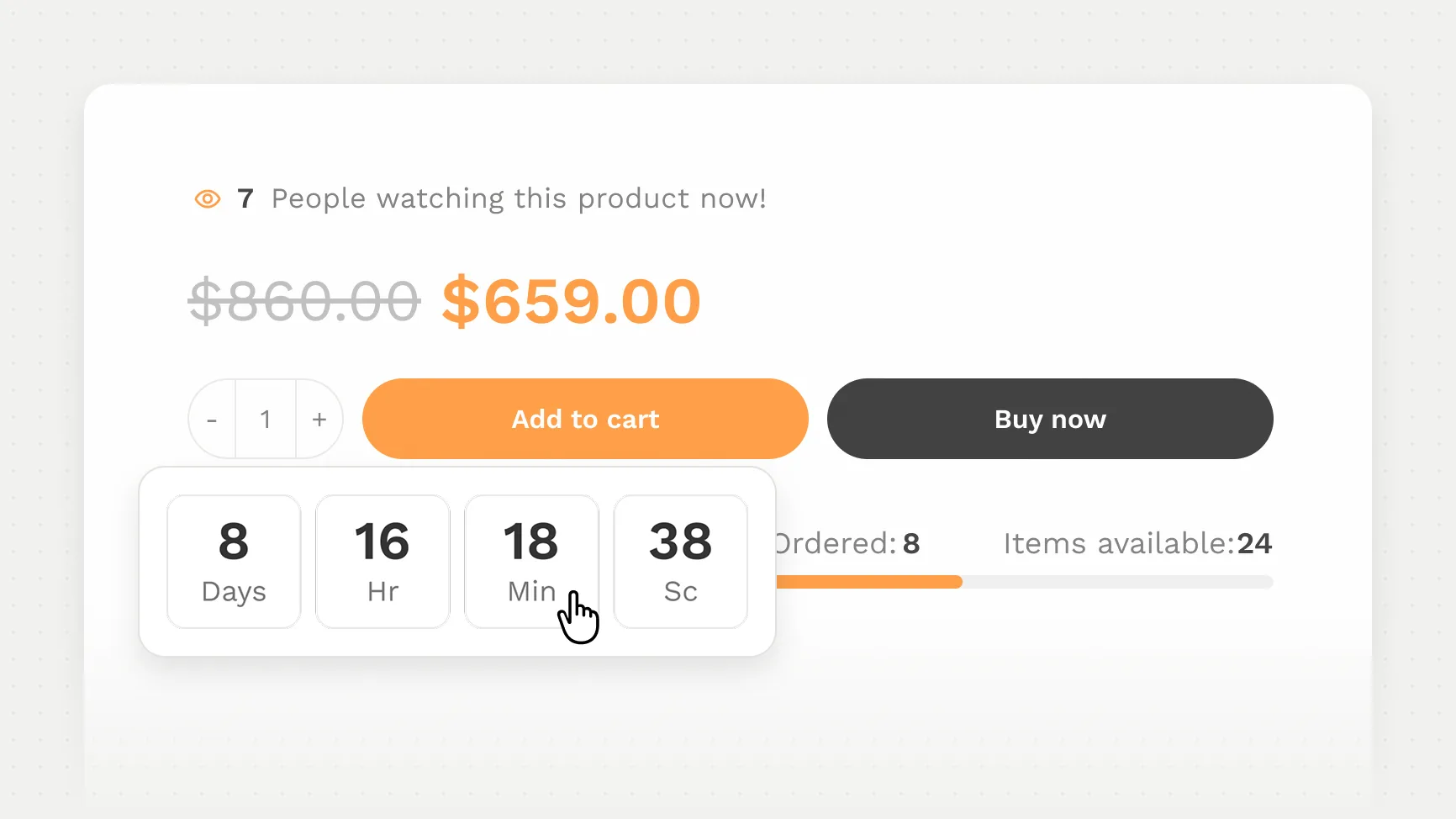 Sale price with a countdown of days, hours, minutes and seconds until the offer ends