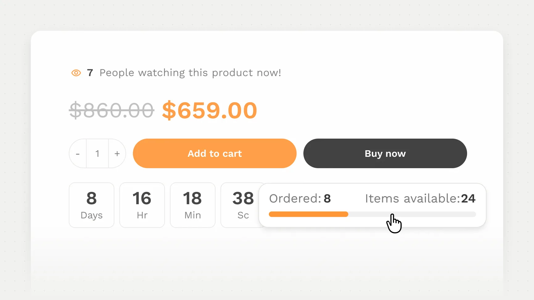 Stock progress bar with the number of items ordered and still available
