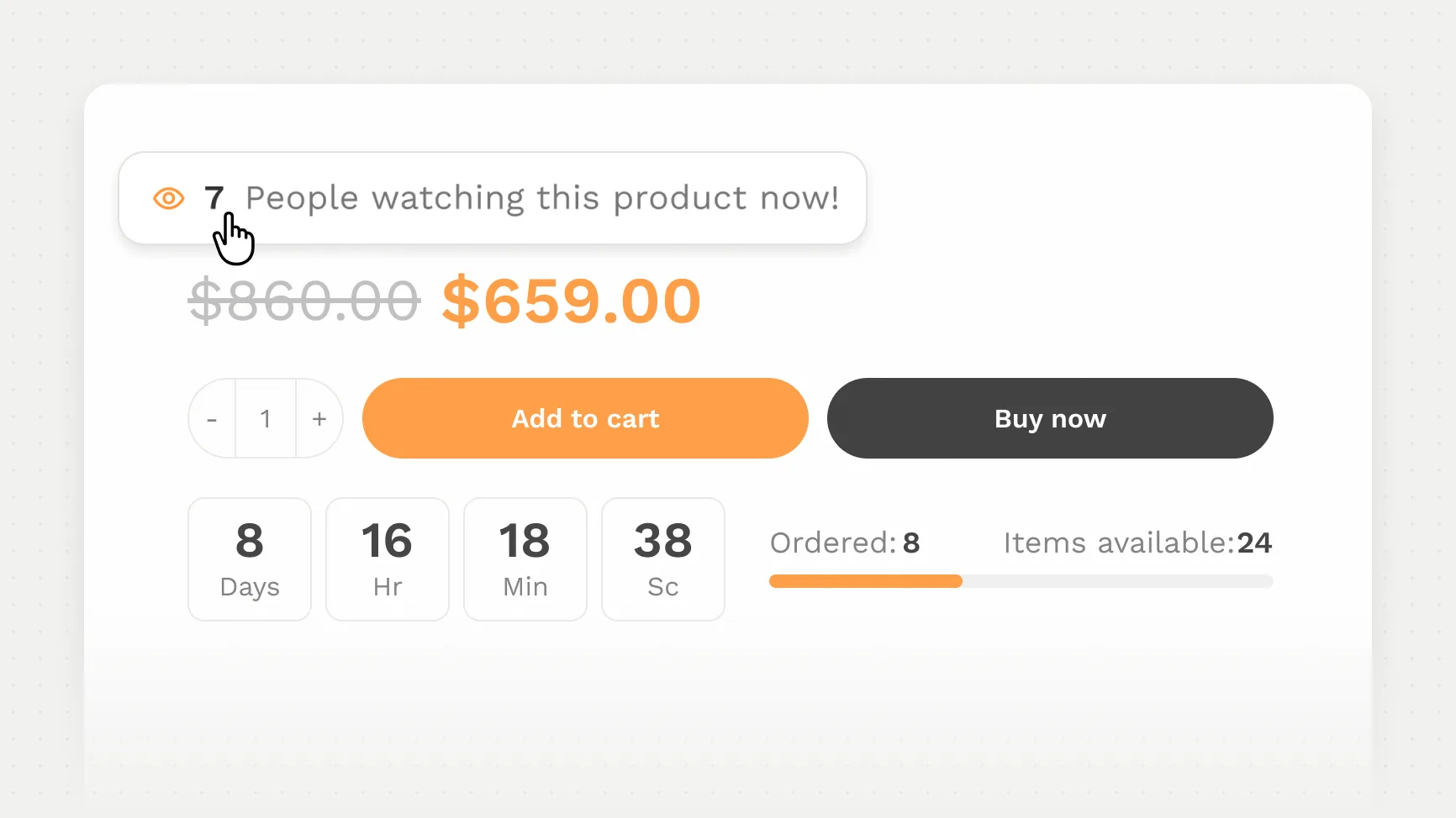 Product page showing how many people are viewing the product right now
