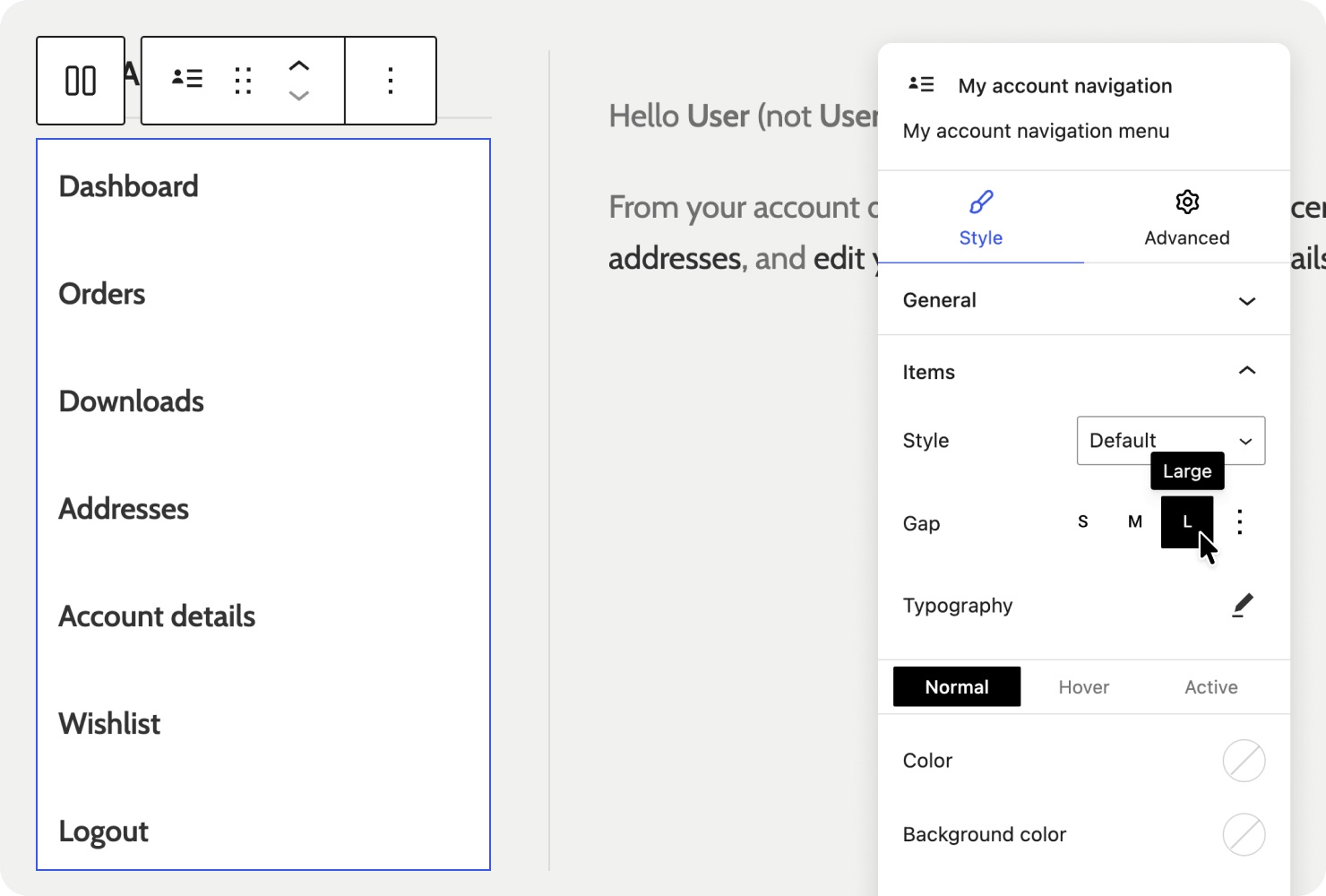 My account portal layout being built with WoodMart account elements