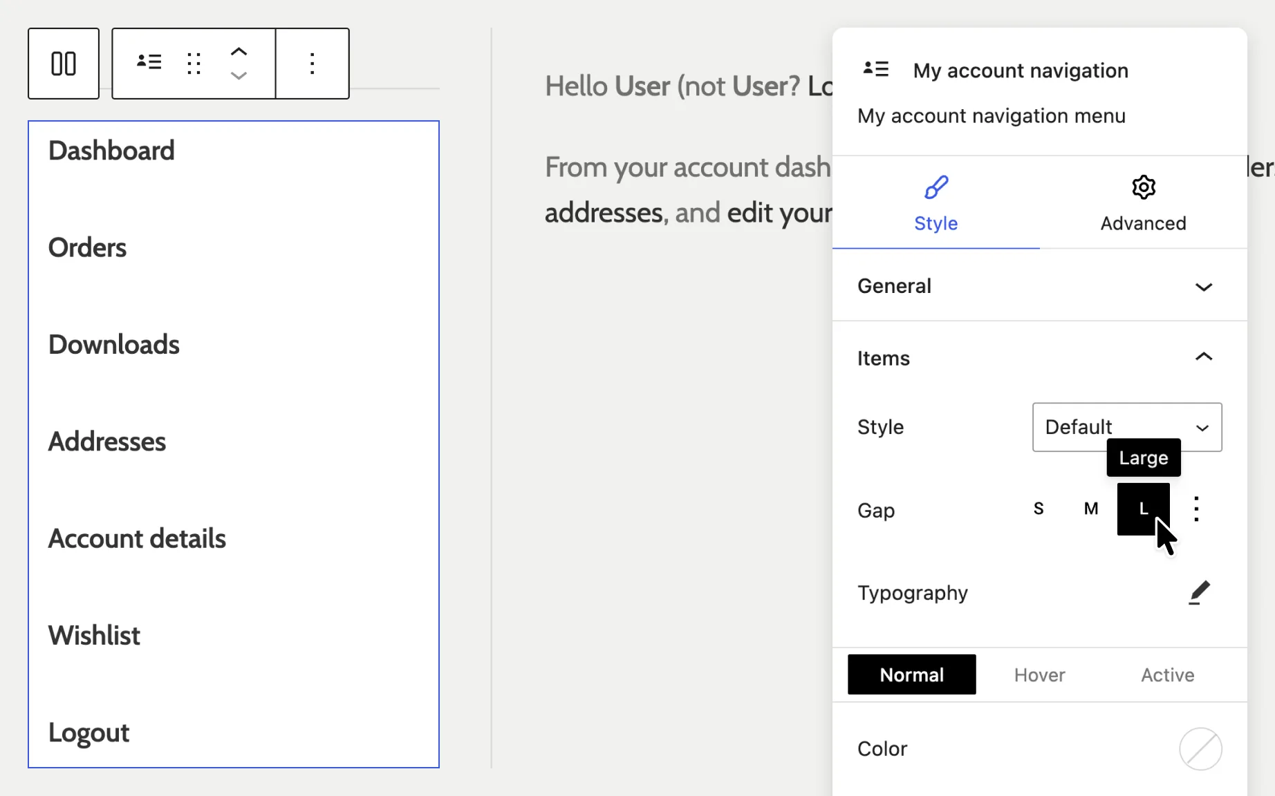 My account portal layout being built with WoodMart account elements