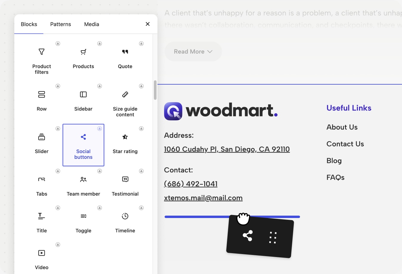 Footer editor with columns, links and newsletter elements