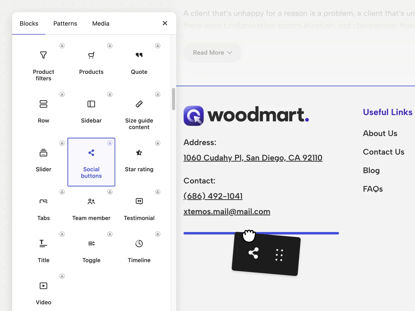 Footer editor with columns, links and newsletter elements