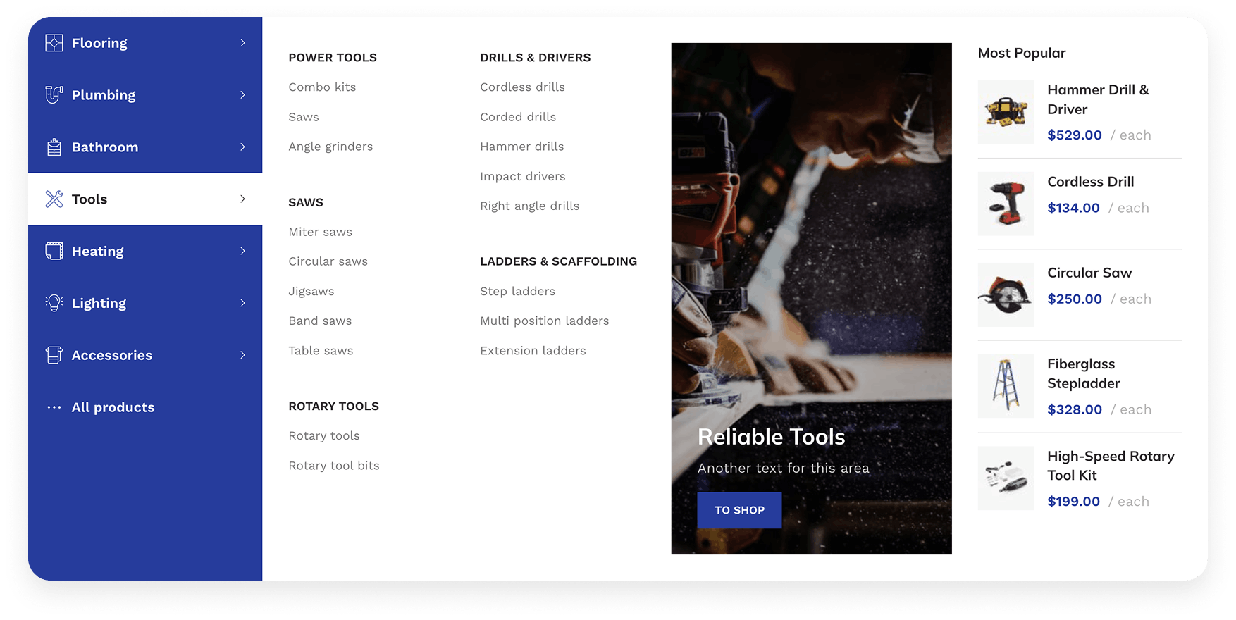 Megamarket mega menu layout
