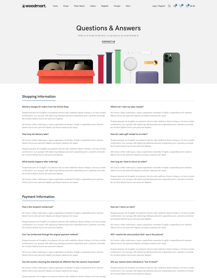 Accessories FAQs page
