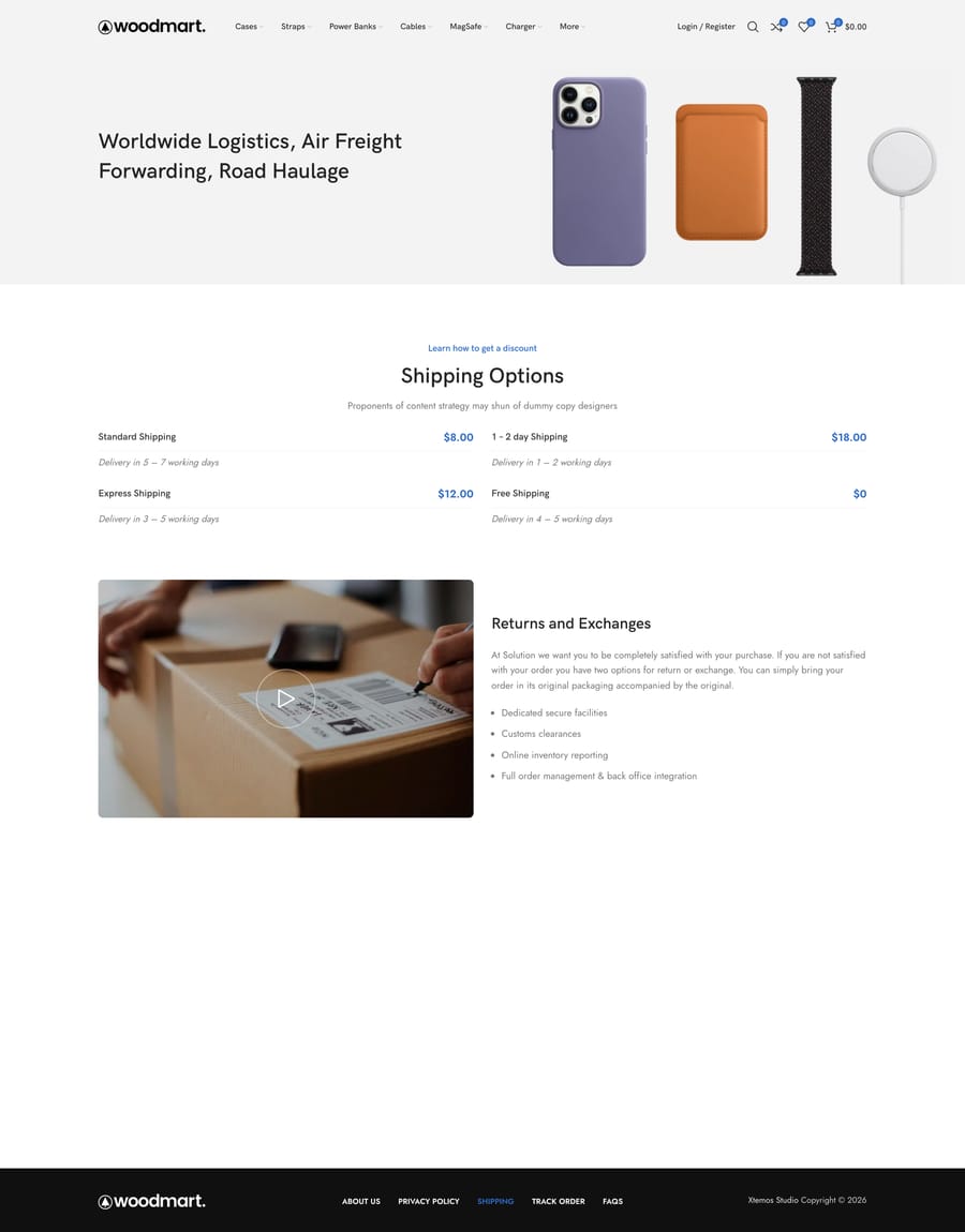 Accessories Shipping page