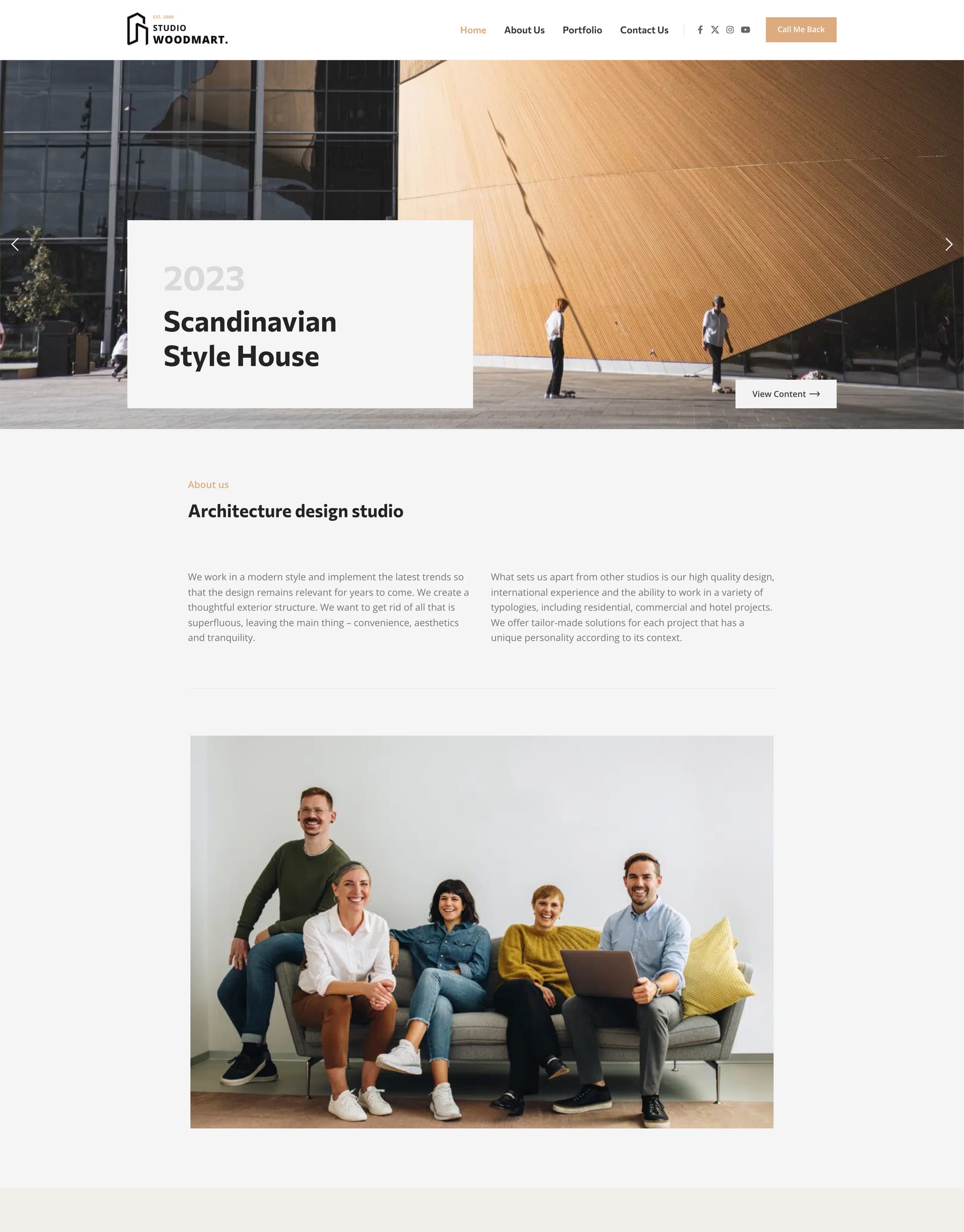Architecture Studio demo home page: Architecture WordPress theme