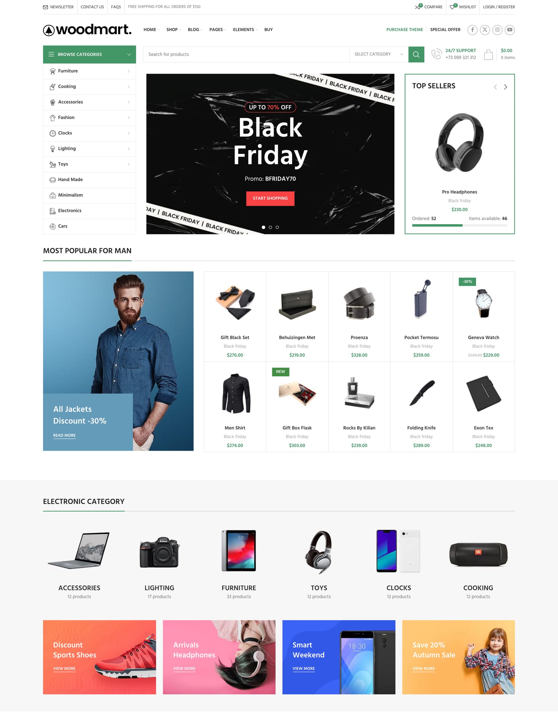 Black Friday demo home page: Black Friday WooCommerce theme