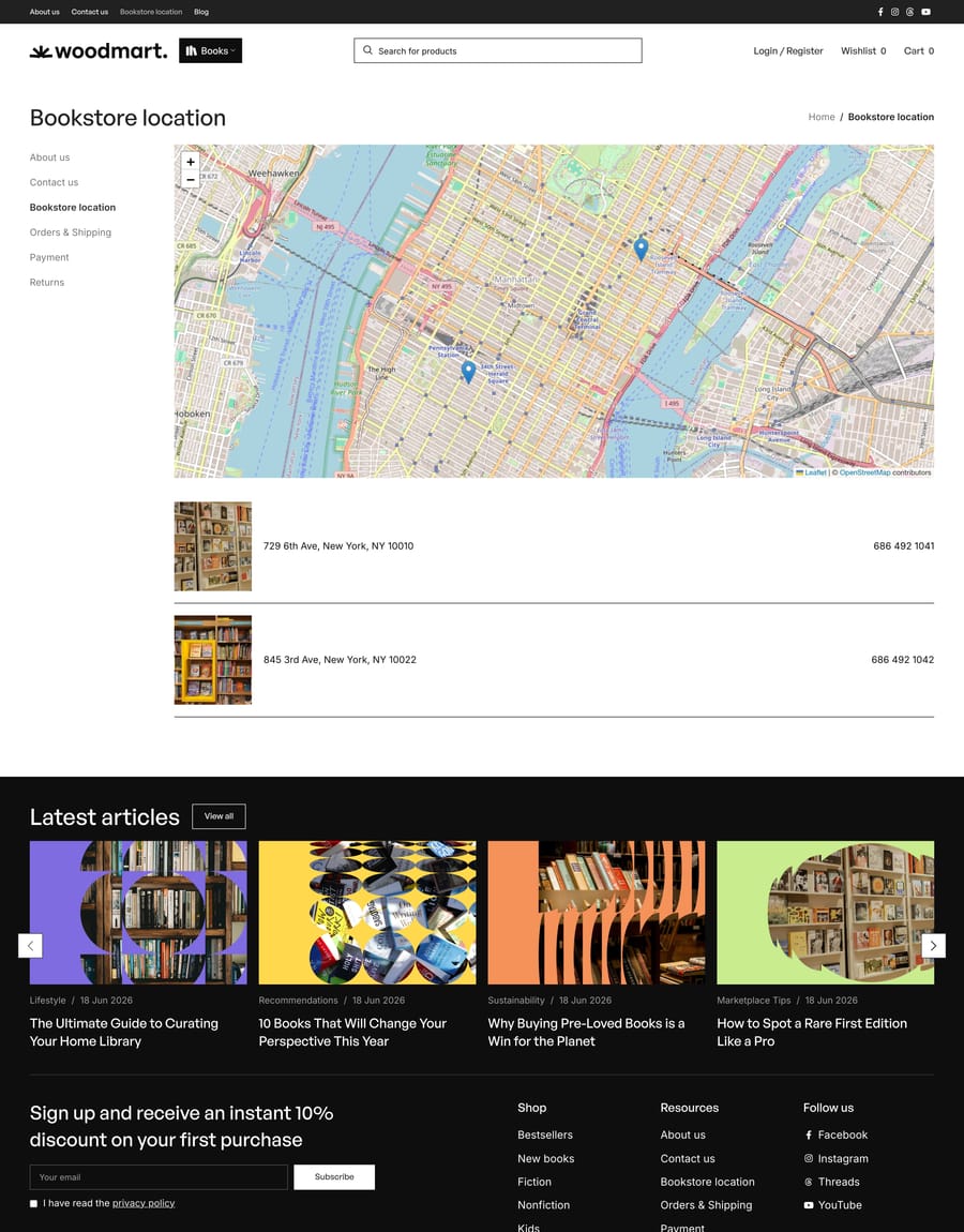 Books 2 Bookstore location page