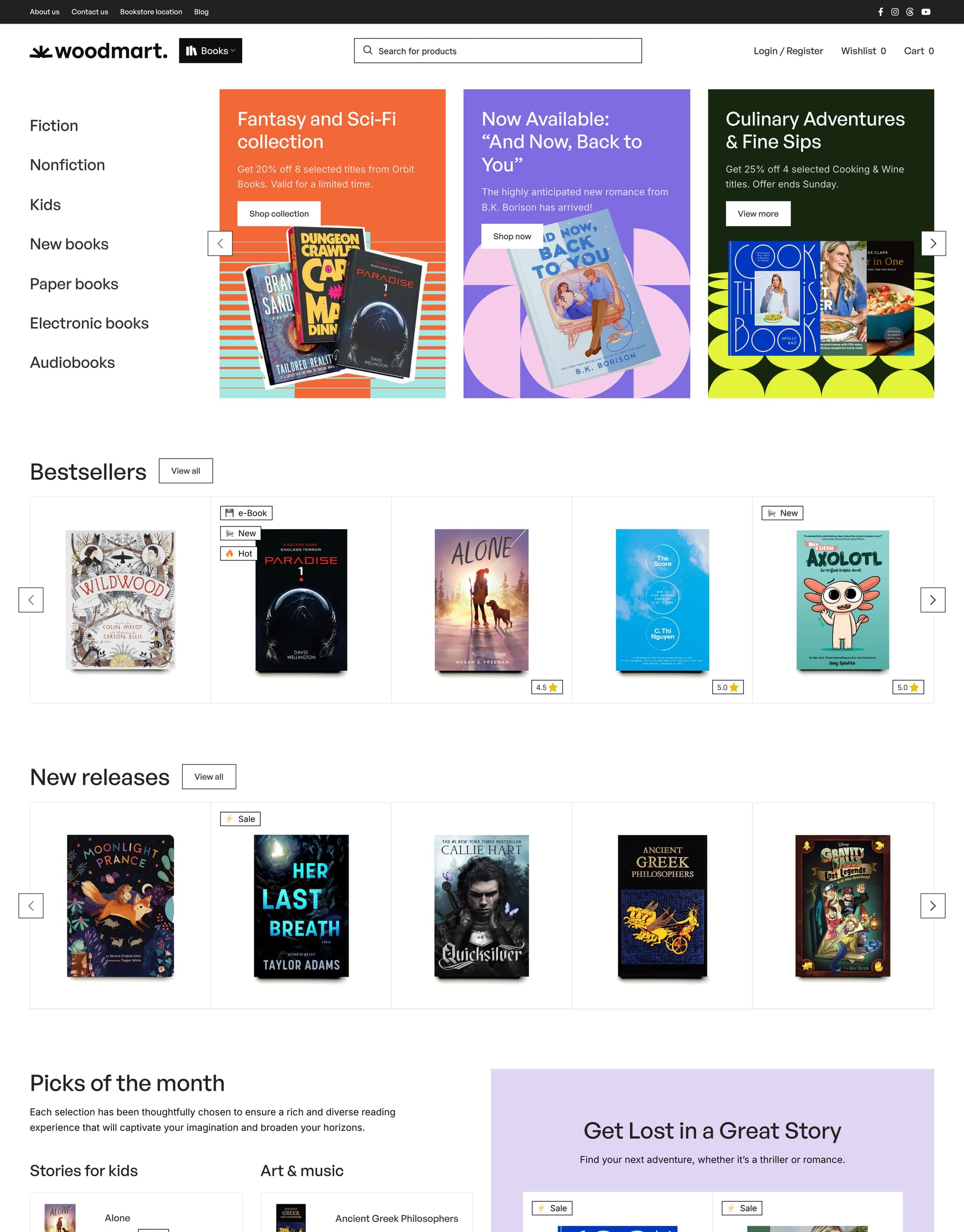 Books 2 demo home page: Bookstore WooCommerce theme