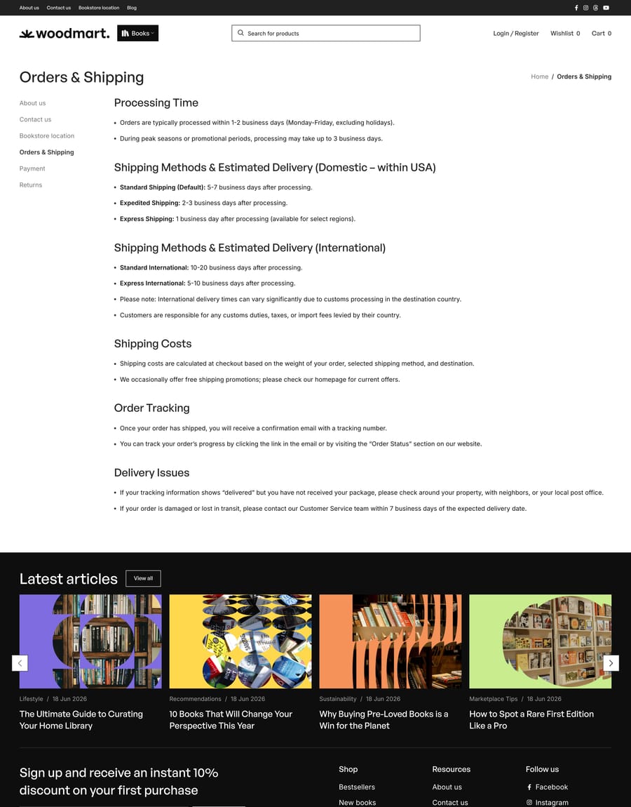 Books 2 Orders & shipping page