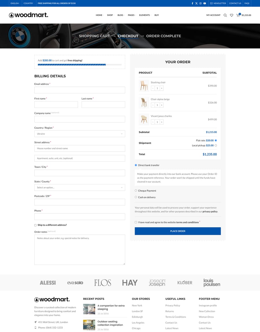 Cars Checkout page