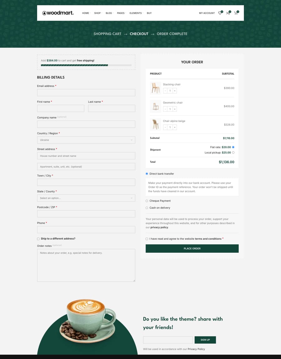 Coffee Checkout page