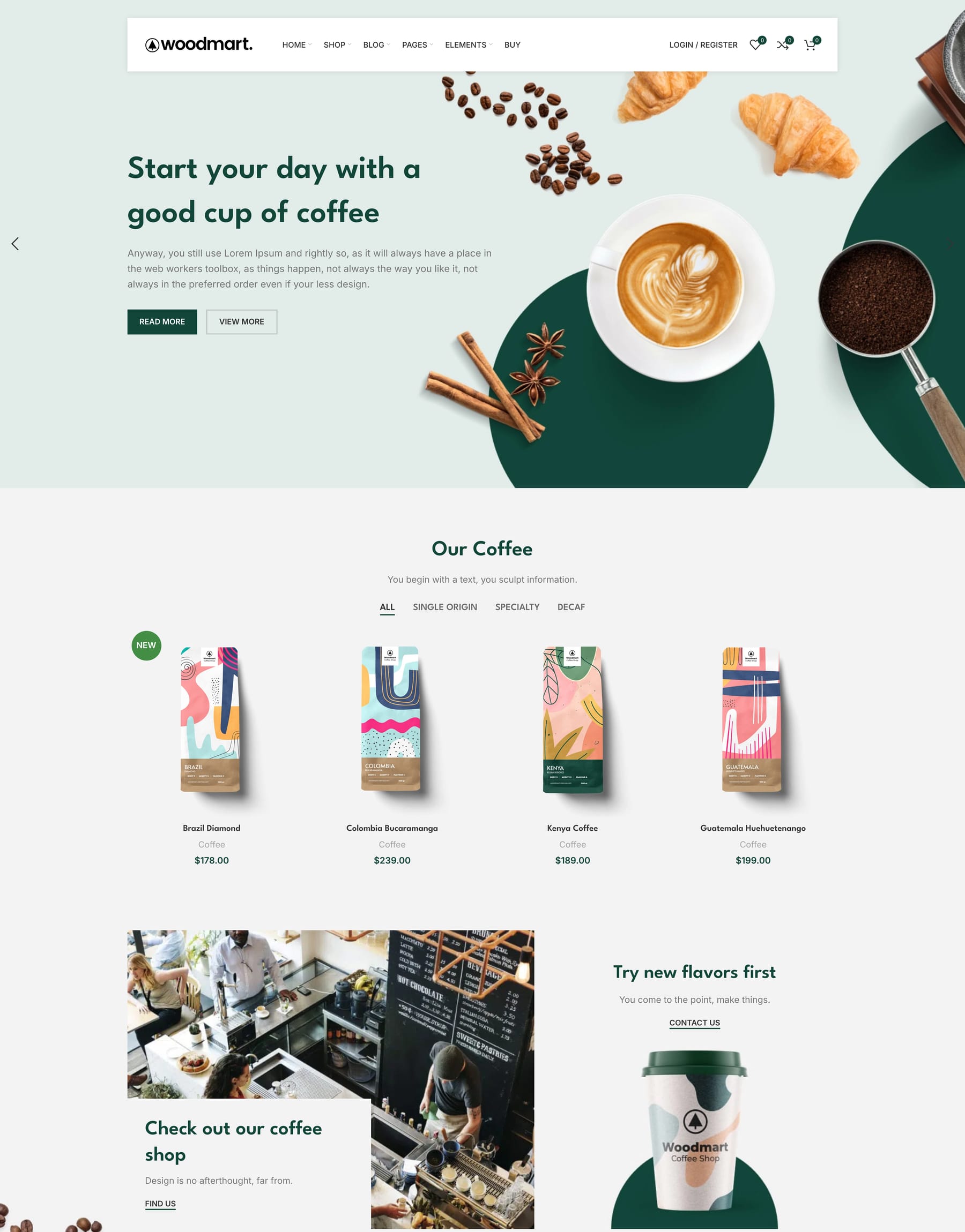 Coffee demo home page: Coffee shop WooCommerce theme