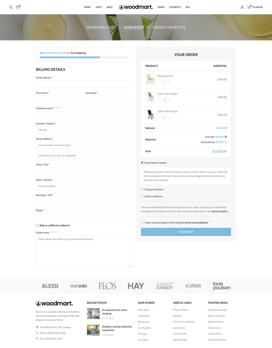 Cosmetics Checkout page