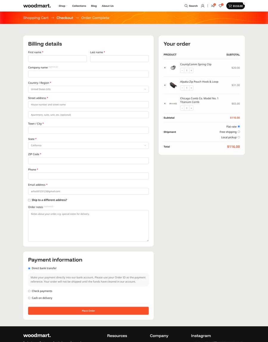 EDC Checkout page