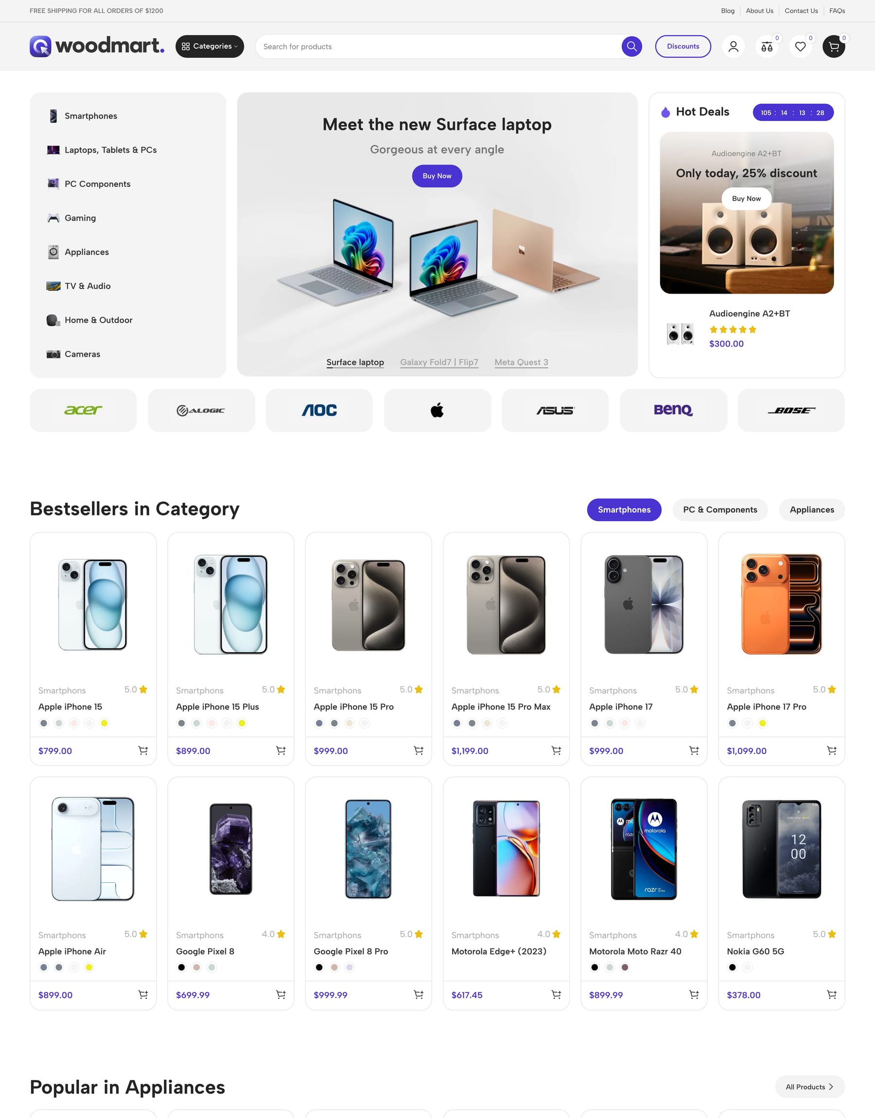 Electronics 3 demo home page: Electronics marketplace WooCommerce theme