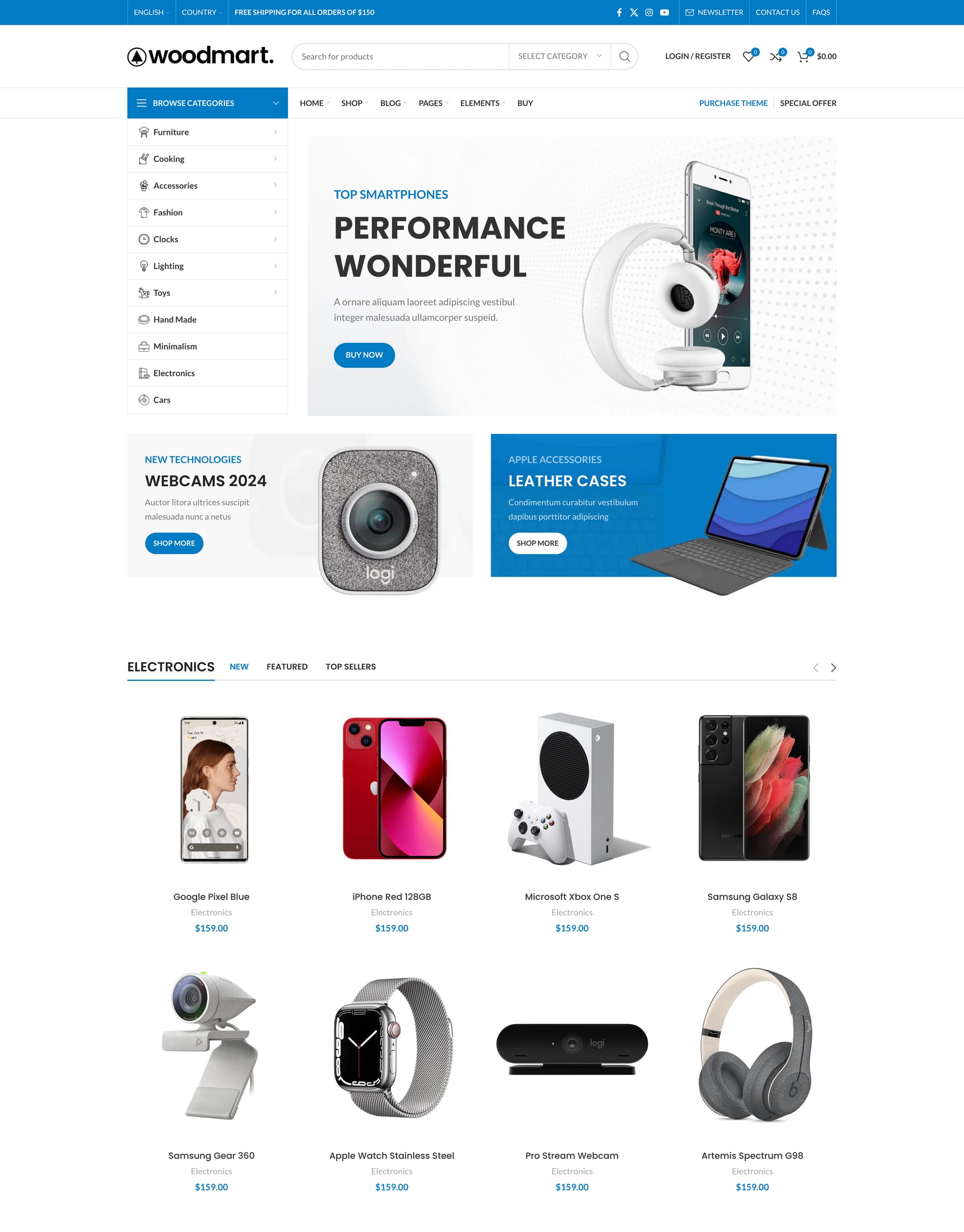 Electronics demo home page: Electronics WooCommerce theme
