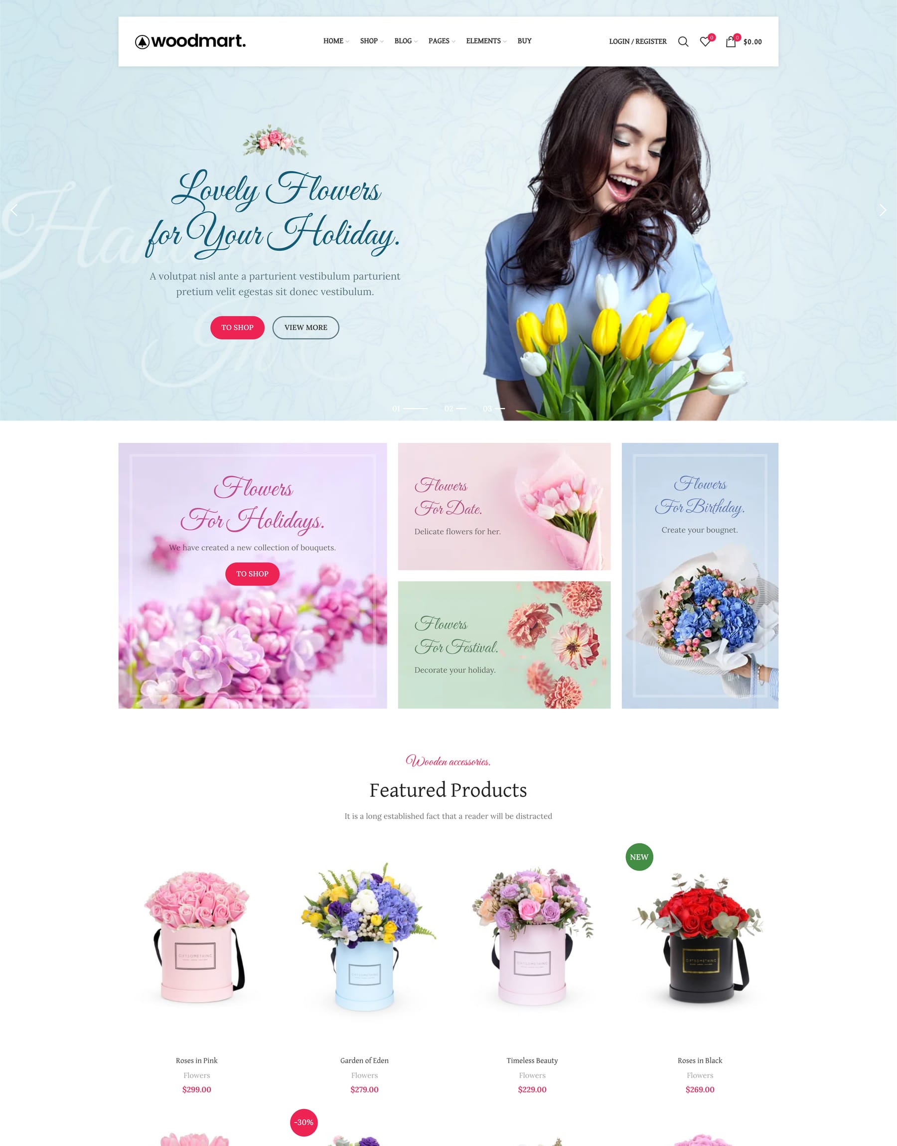 Flowers demo home page: Florist WooCommerce theme