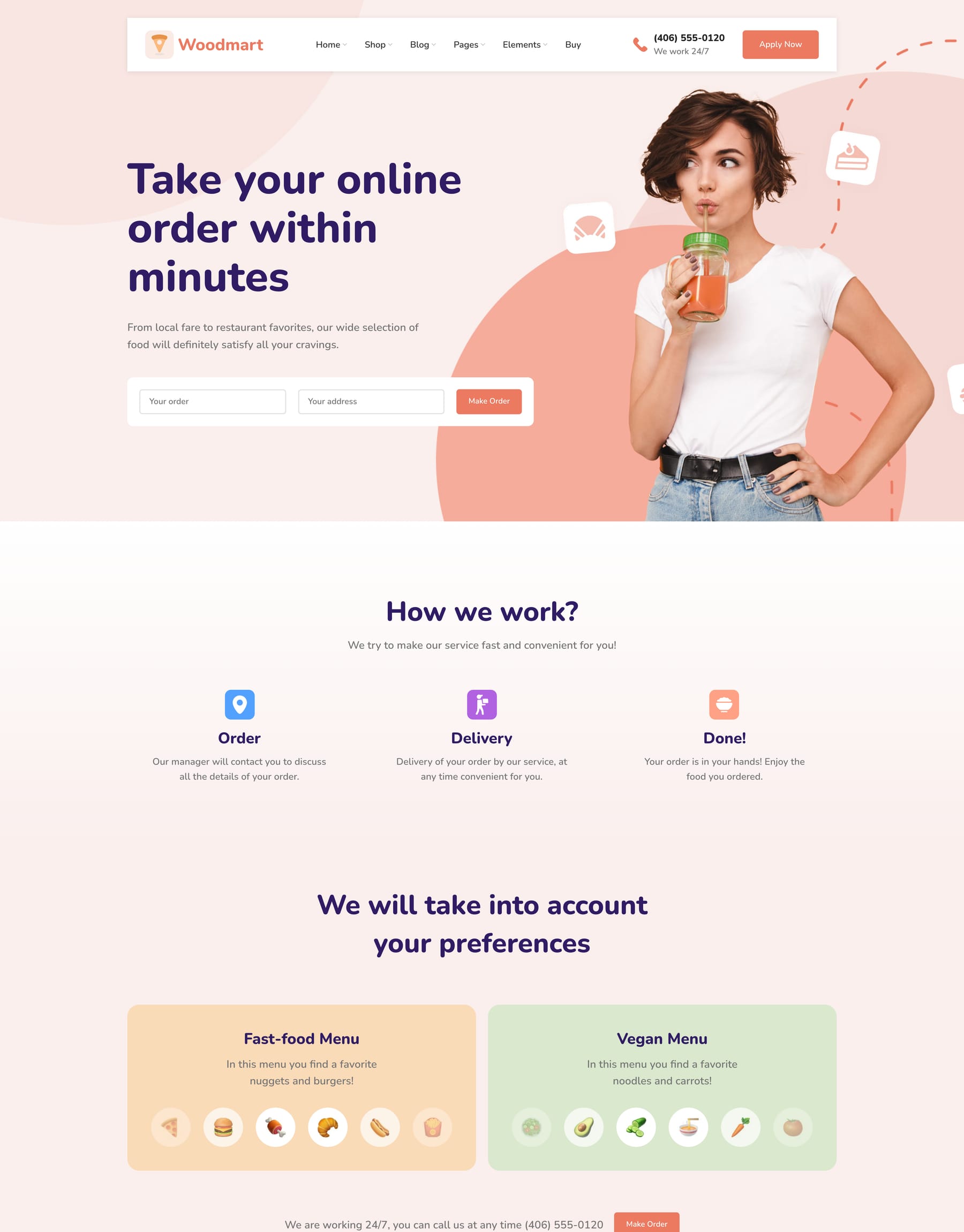Food Delivery demo home page: Food delivery WordPress theme