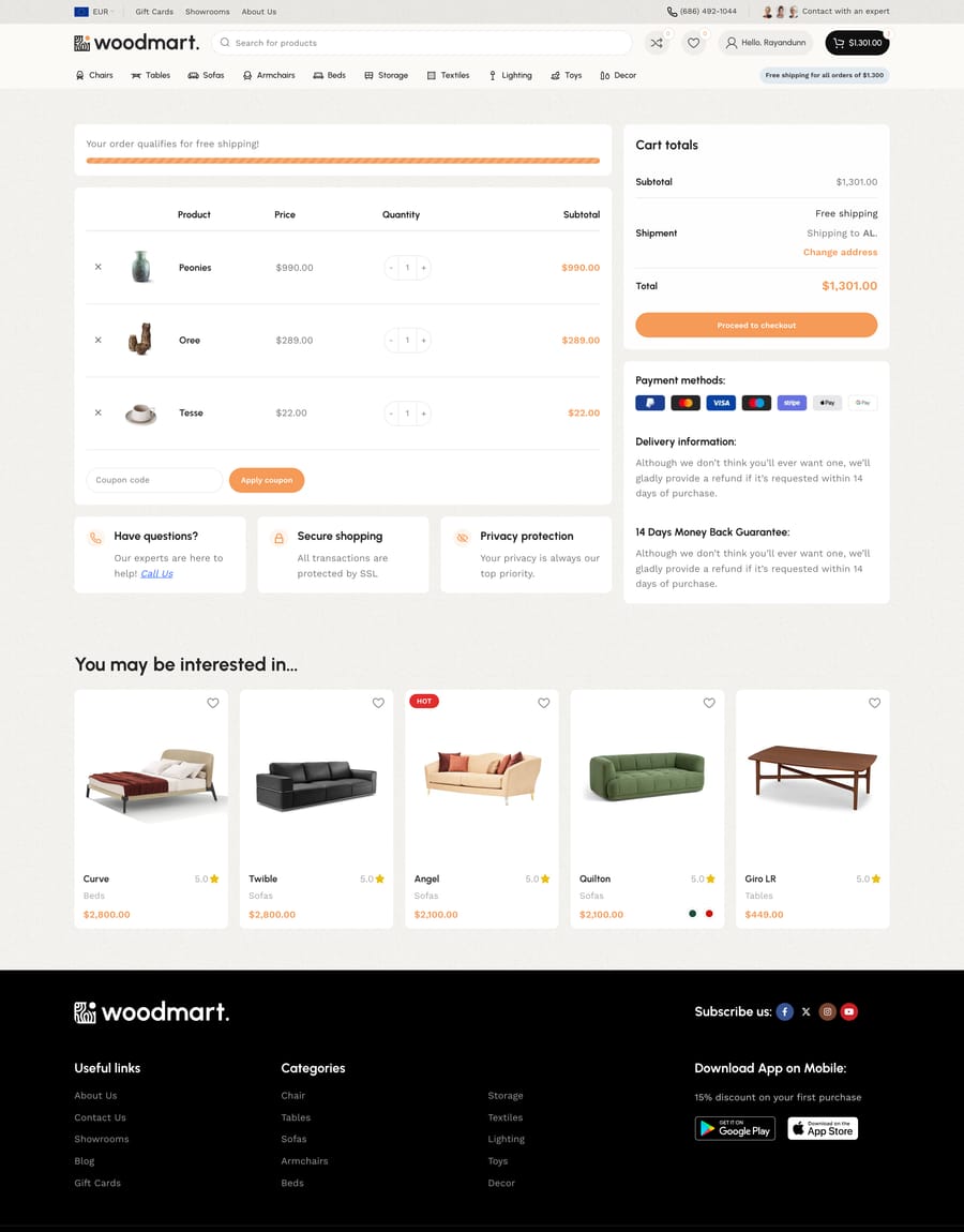 Furniture 2 Cart page