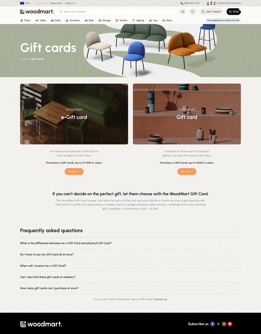 Furniture 2 Gift cards page