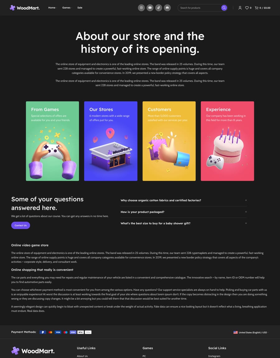 Games Dark About us page