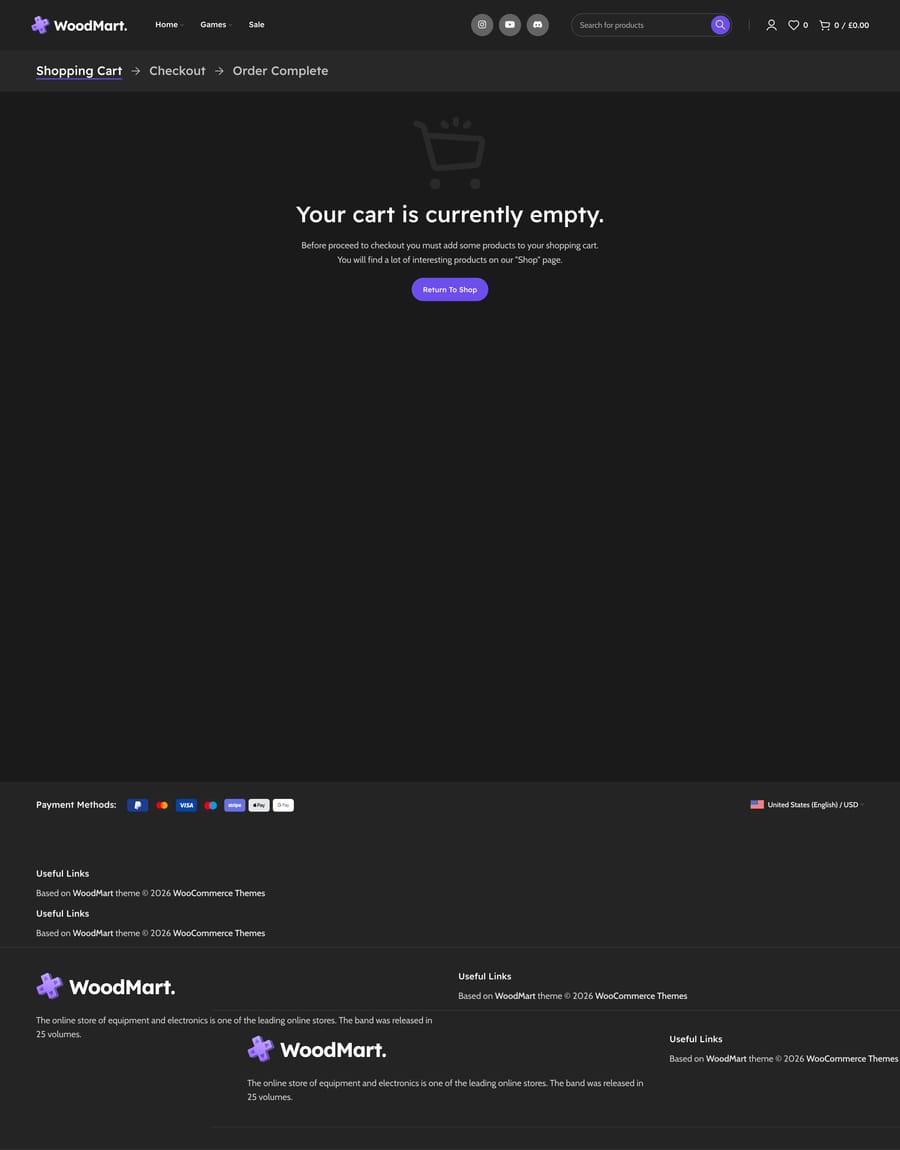Games Dark Cart page