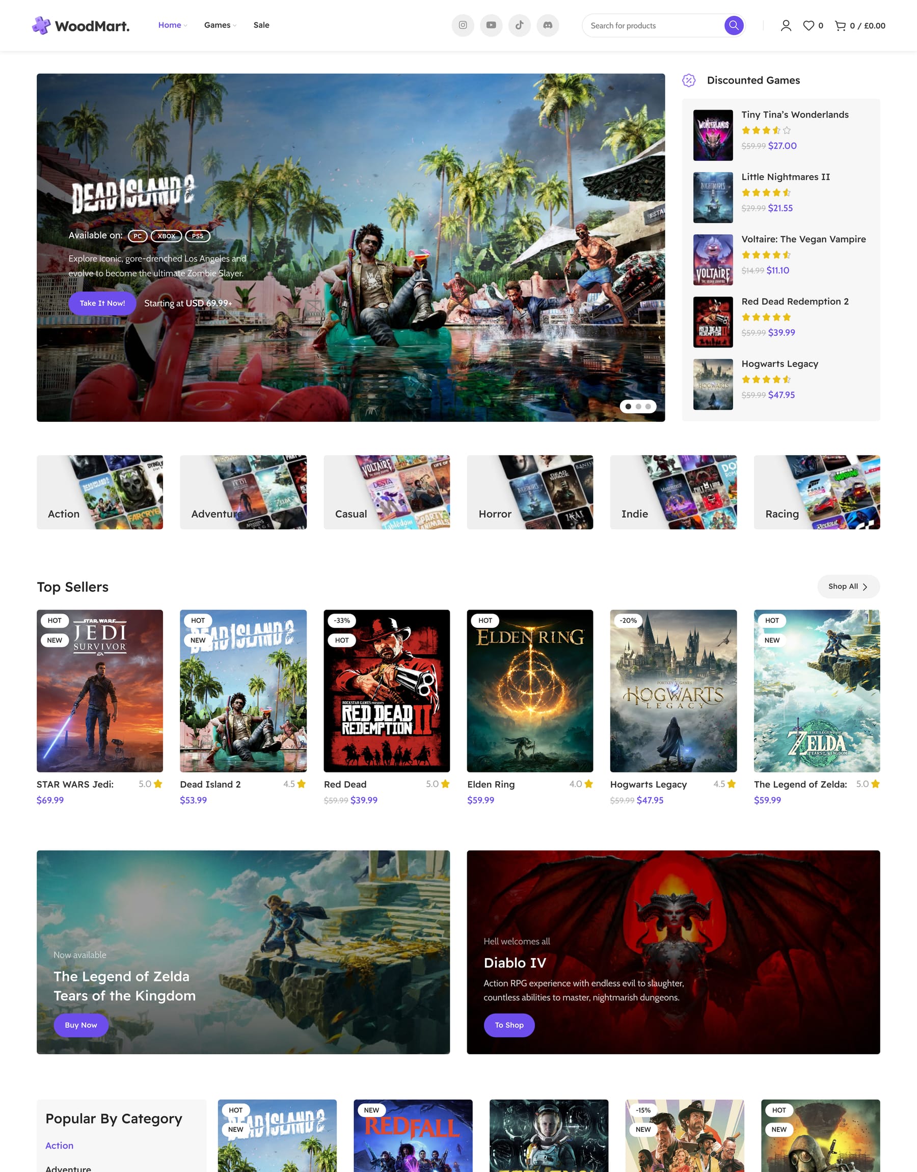 Games demo home page: Video game store WooCommerce theme