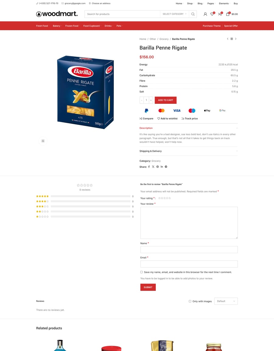 Grocery Product page