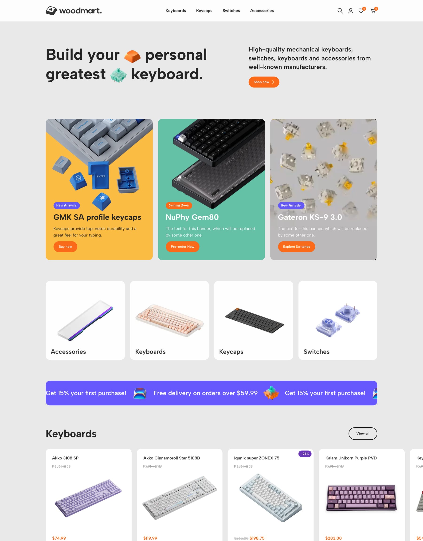 Keyboards demo home page: Mechanical keyboard WooCommerce theme