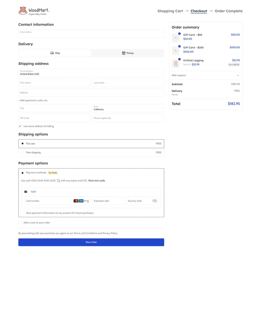 Kids Checkout page