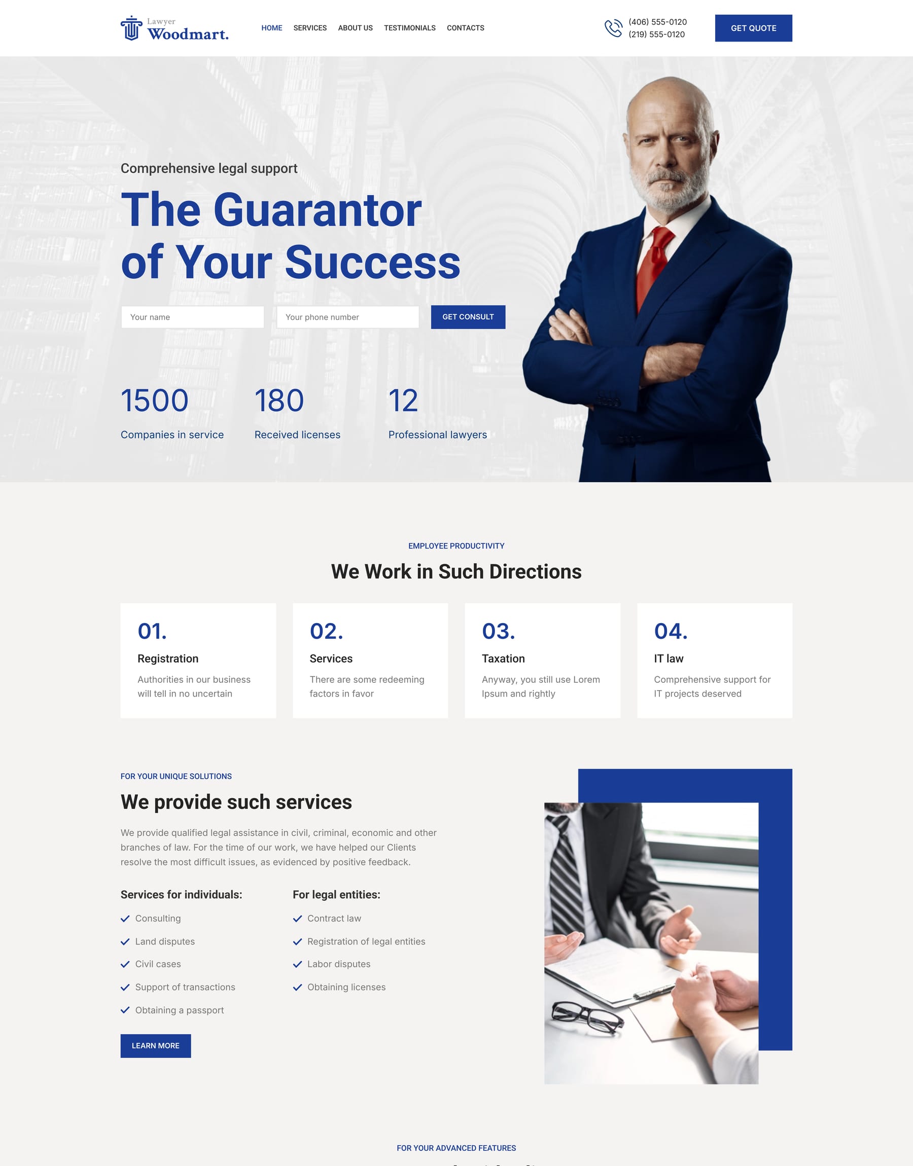 Lawyer demo home page: Lawyer WordPress theme