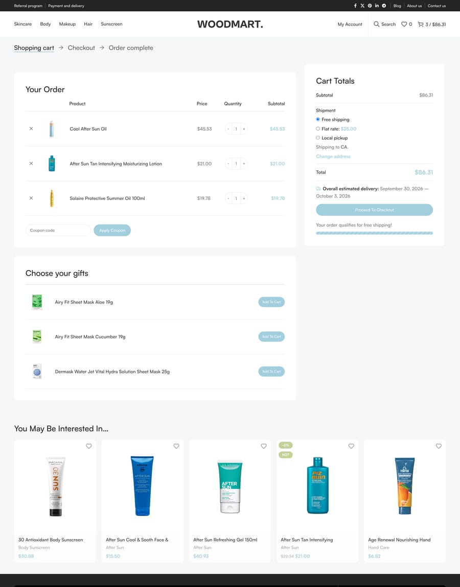 Makeup Cart page