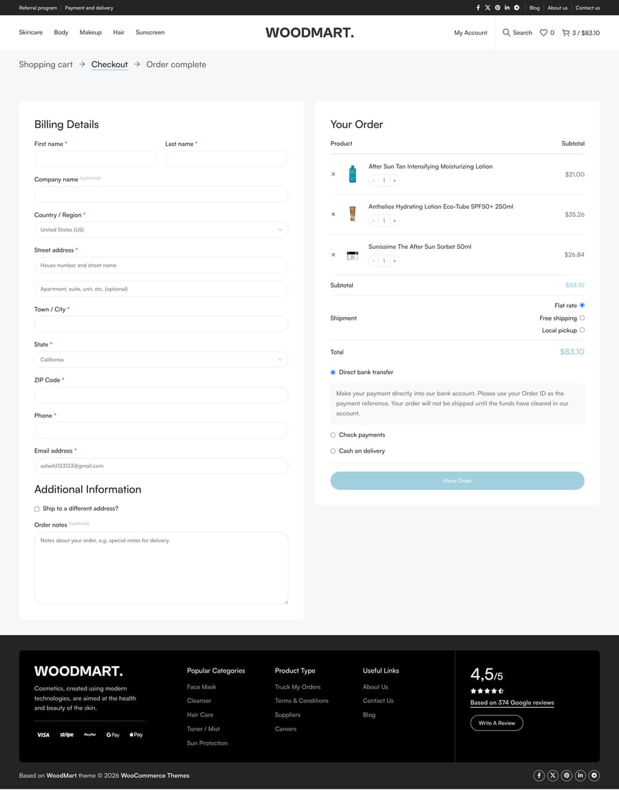 Makeup Checkout page