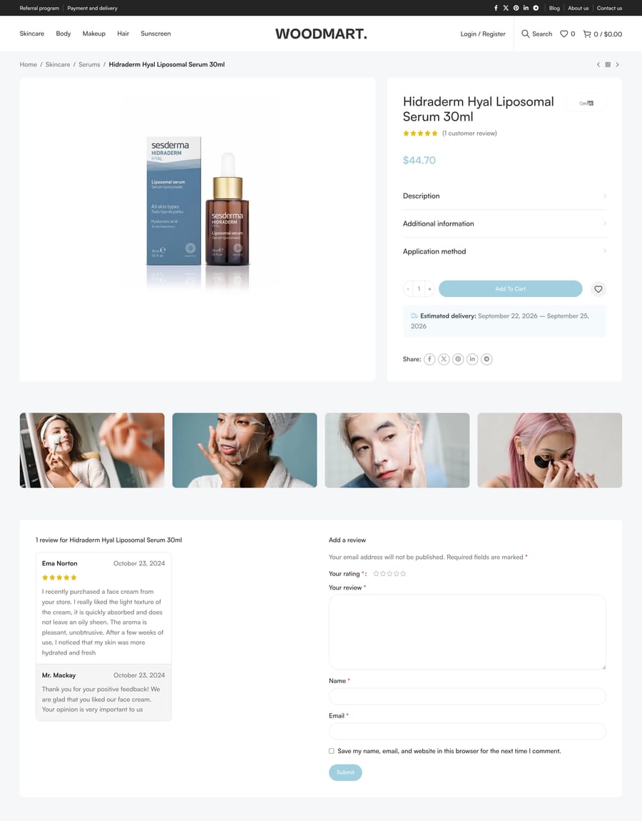 Makeup Product page