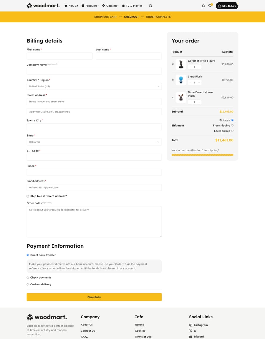 Merchandise Checkout page