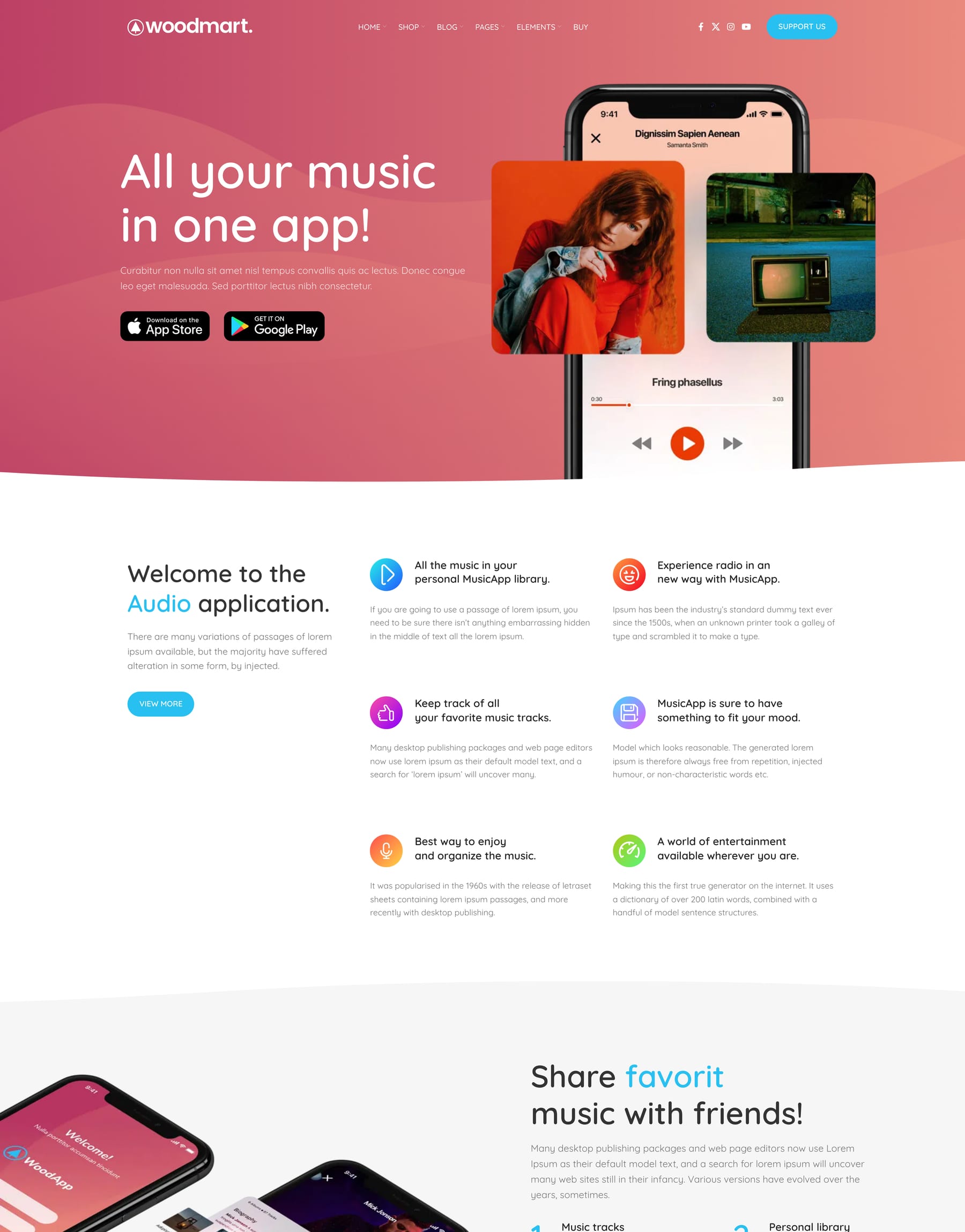 Mobile App demo home page: App landing WordPress theme