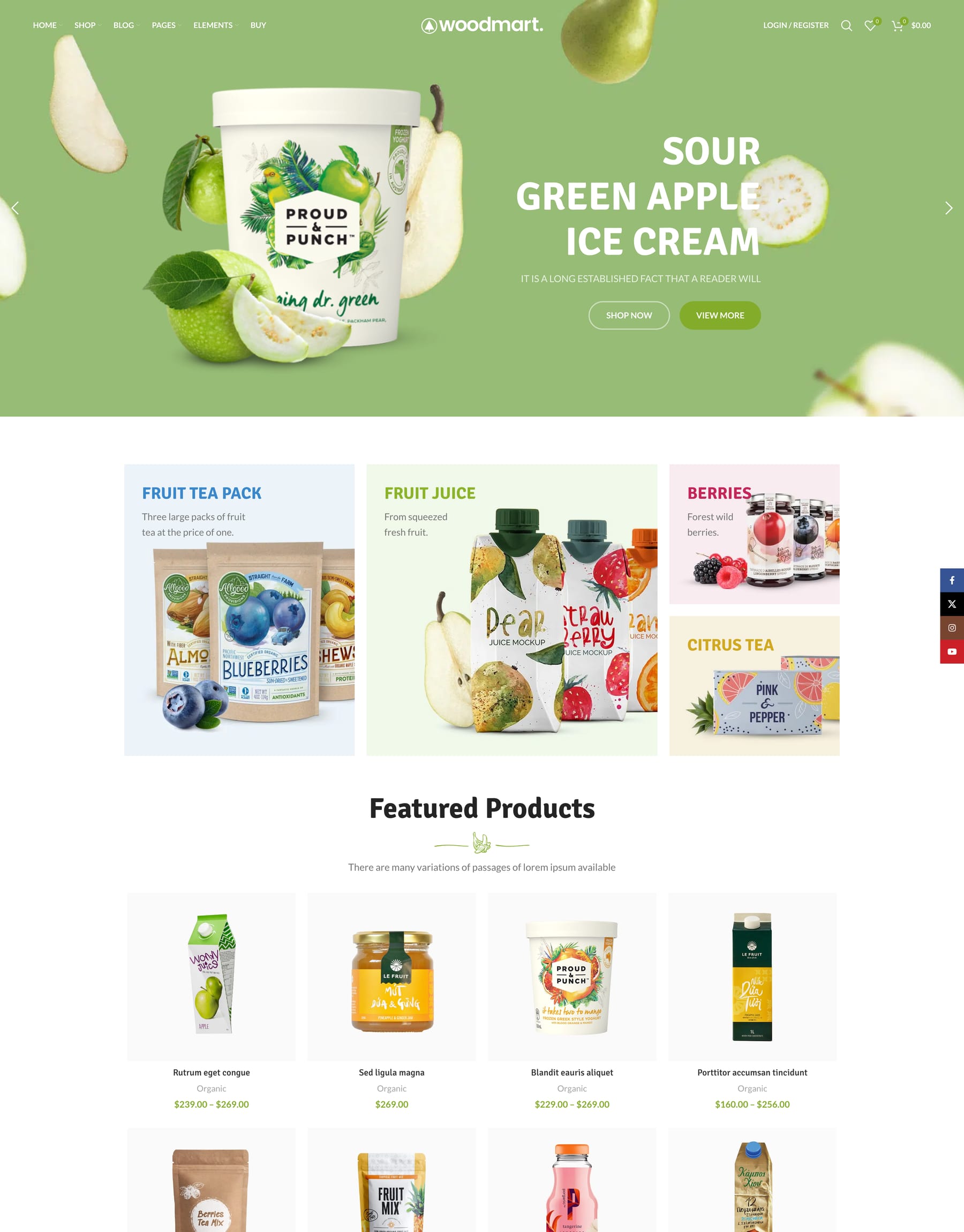 Organic demo home page: Organic food WooCommerce theme