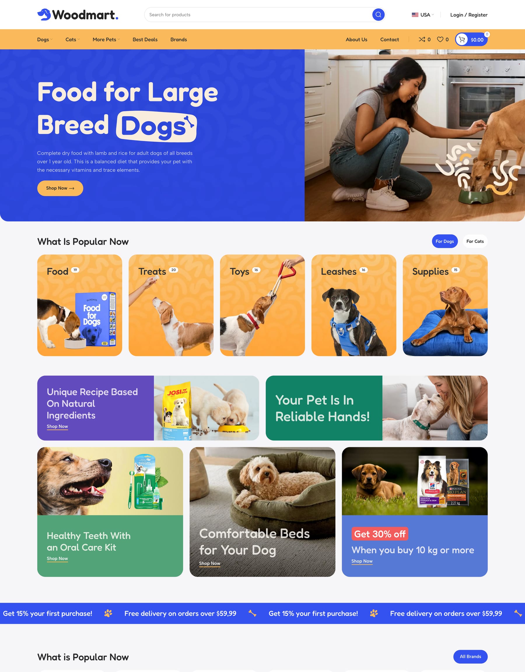 Pets demo home page: Pet shop WooCommerce theme