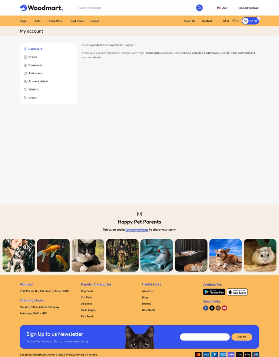 Pets My account page