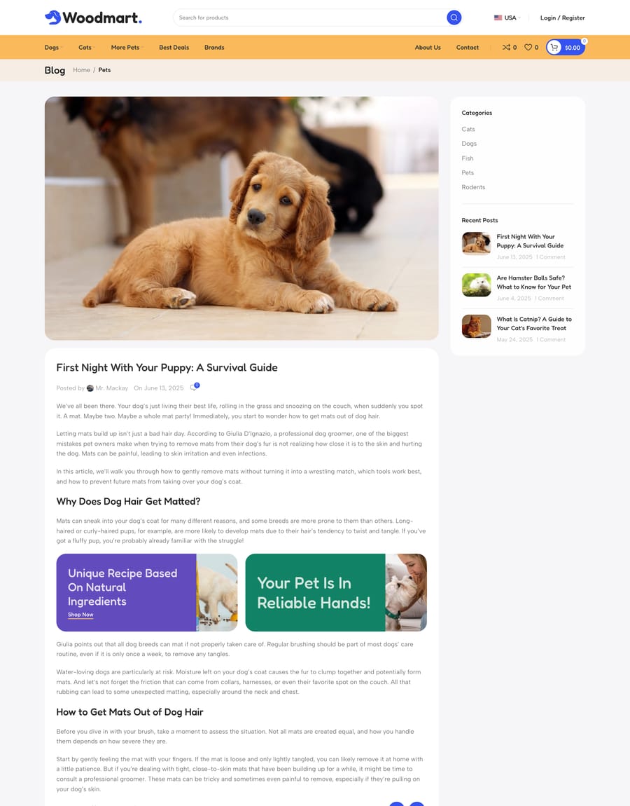 Pets Blog post page
