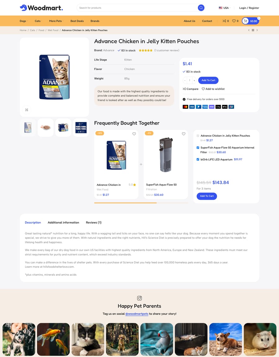 Pets Product page