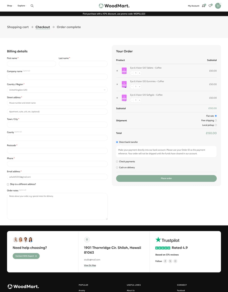 Pills Checkout page