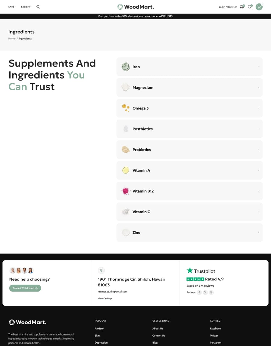 Pills Ingredients page