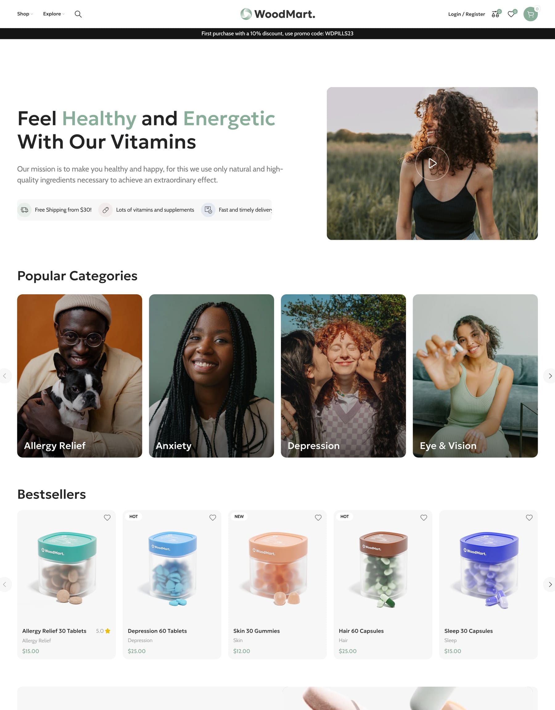 Pills demo home page: Pharmacy WooCommerce theme