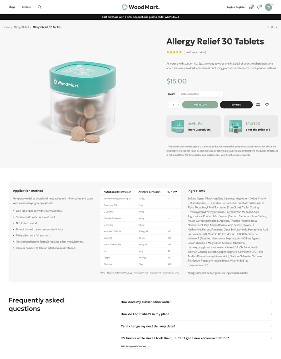 Pills Product page