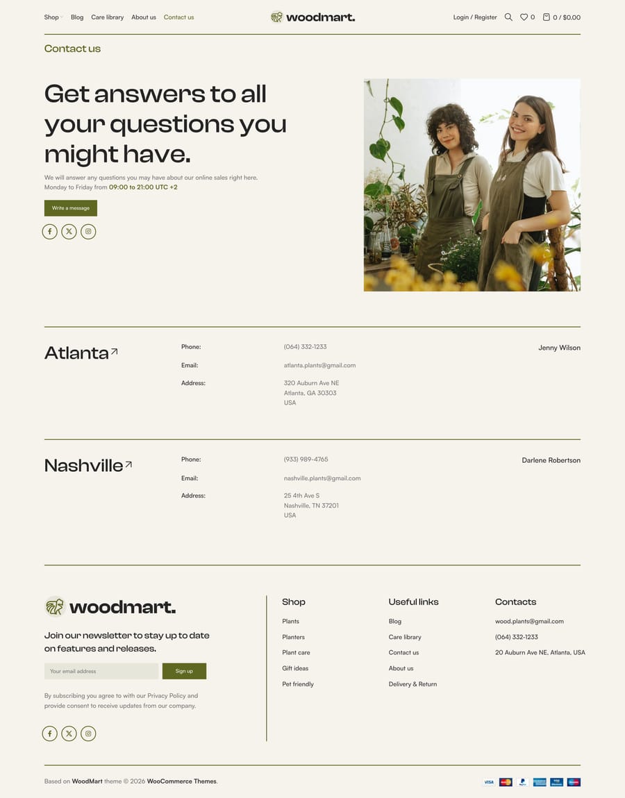 Plants Contact us page