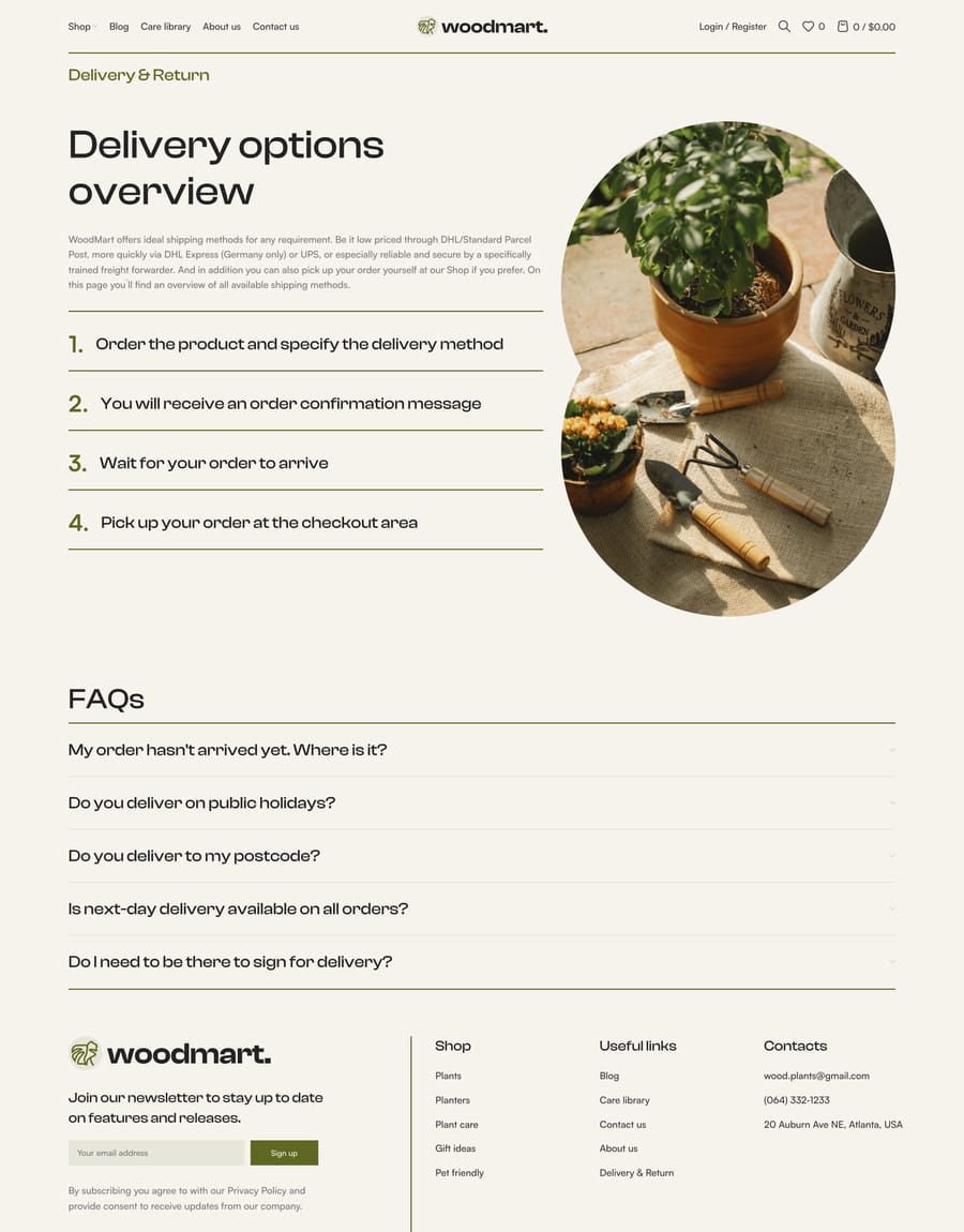 Plants Delivery & returns page