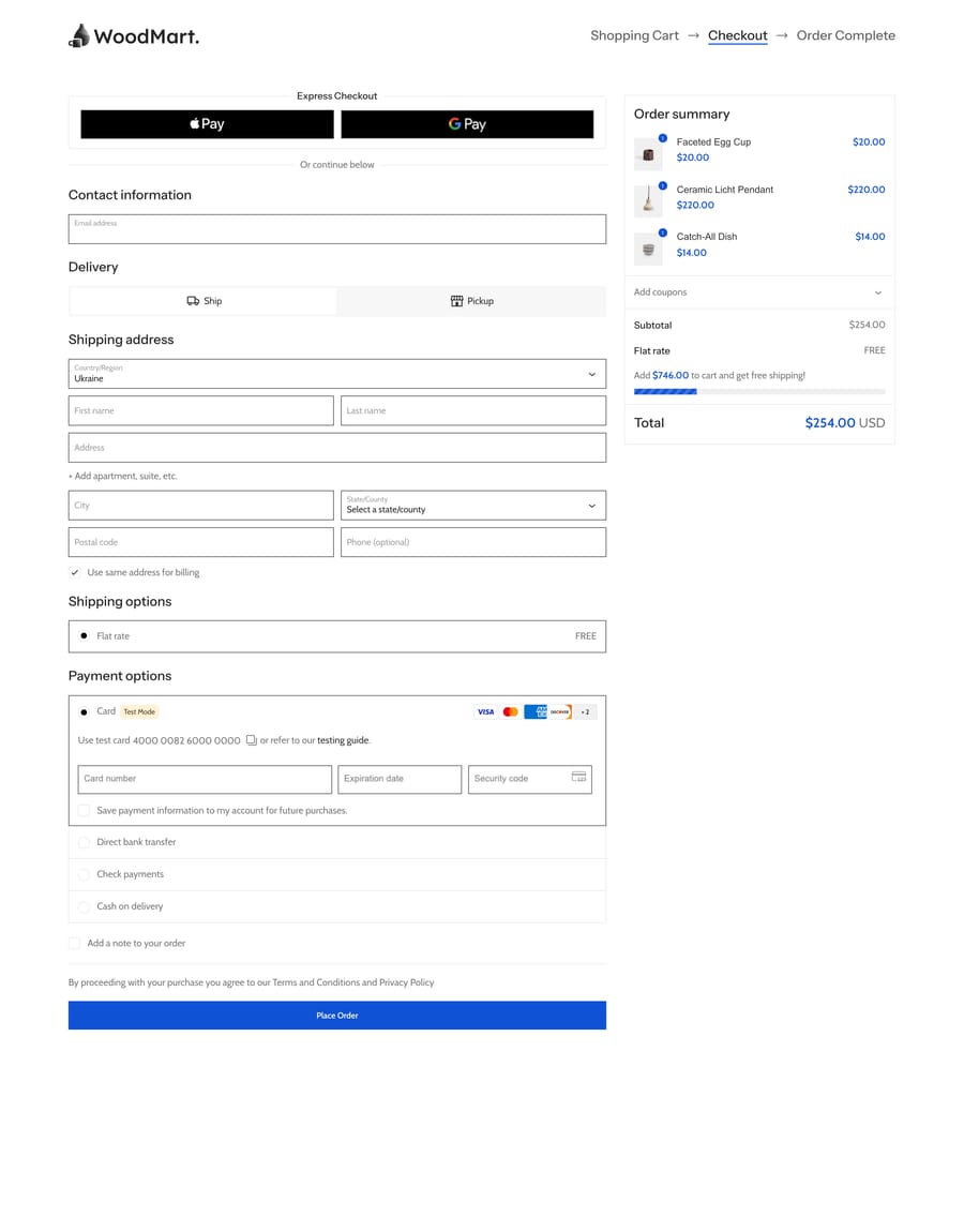 Pottery Checkout page